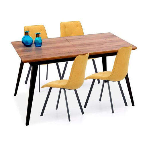 Conjunto de Comedor formado por 1 mesa extensible y 4 sillas en color mostaza | Branch - Diamond