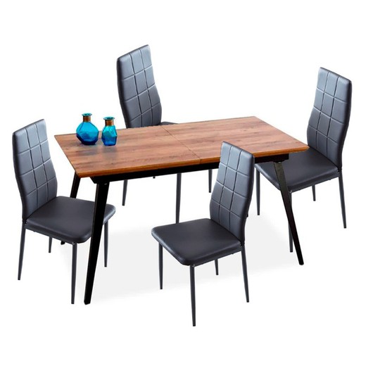 Ensemble de salle à manger, 1 table extensible et 4 chaises | Branche-Laia