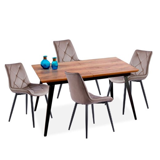 Conjunto de Comedor, 1 mesa extensible y 4 sillas tapizadas en color topo | Branch - Marlene