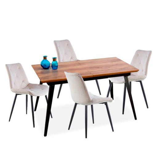 Conjunto de Comedor, 1 mesa extensible y 4 sillas tapizadas en beige | Branch - Marlene