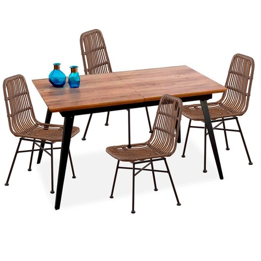 Conjunto de Comedor, 1 mesa extensible en color nogal y 4 sillas | Branch - Thai