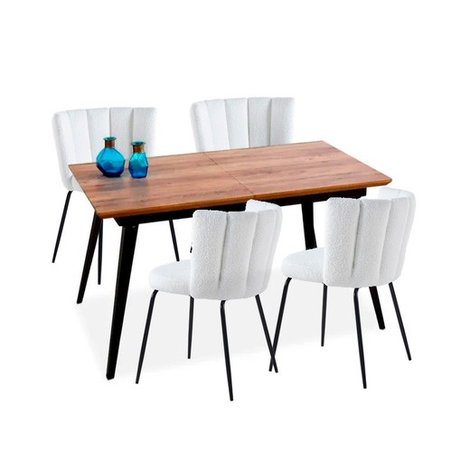 Eetset, 1 uitschuifbare tafel en 4 stoelen | Tak-tulp