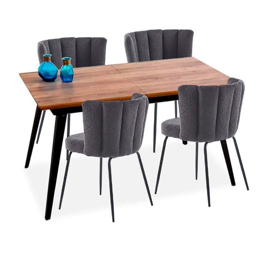 Eetset, 1 uitschuifbare tafel en 4 stoelen | Tak-tulp