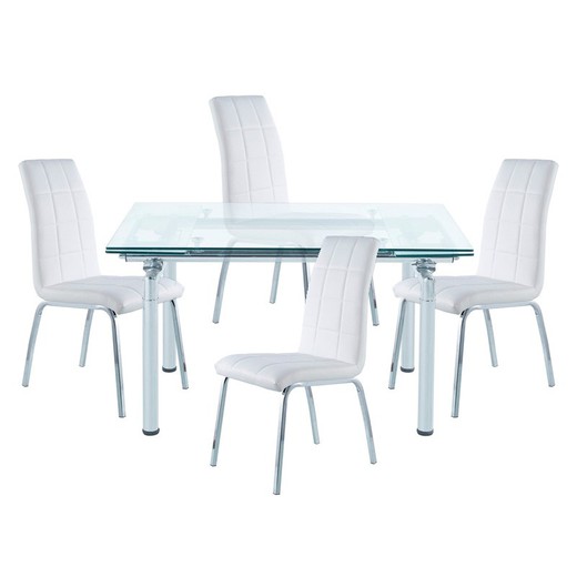Dining set, 1 extendable table and 4 chairs | Manhattan-Betty