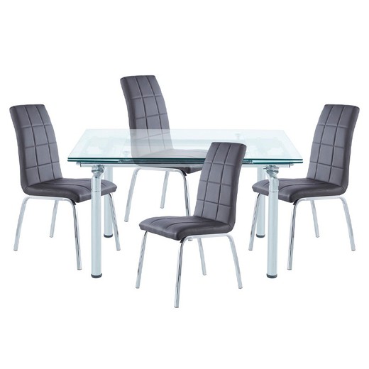 Ensemble de salle à manger, 1 table extensible et 4 chaises | Manhattan-Betty