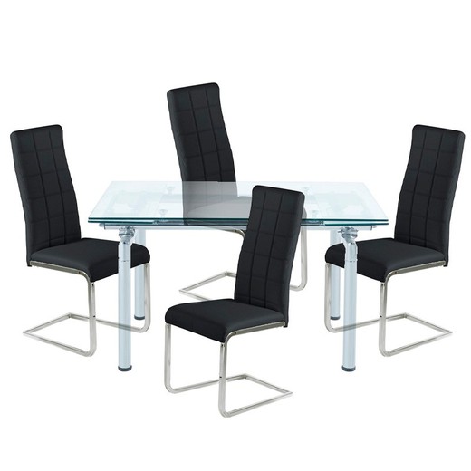 Spisestuesæt, 1 udtrækbart bord og 4 stole | Manhattan-Comet