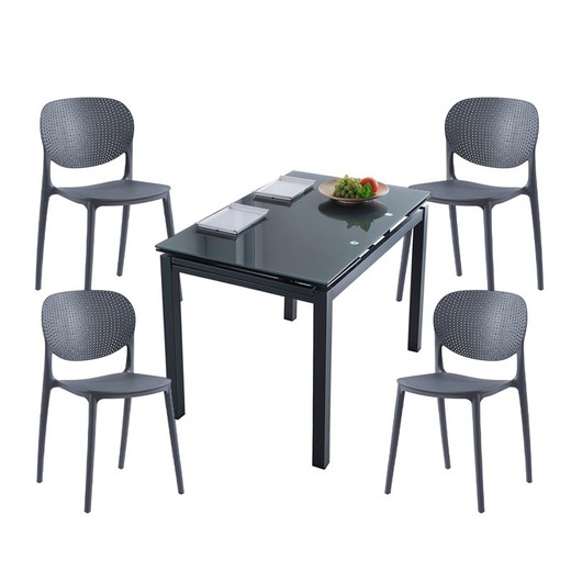 Dining set, 1 extendable table and 4 chairs | Milan - Corey