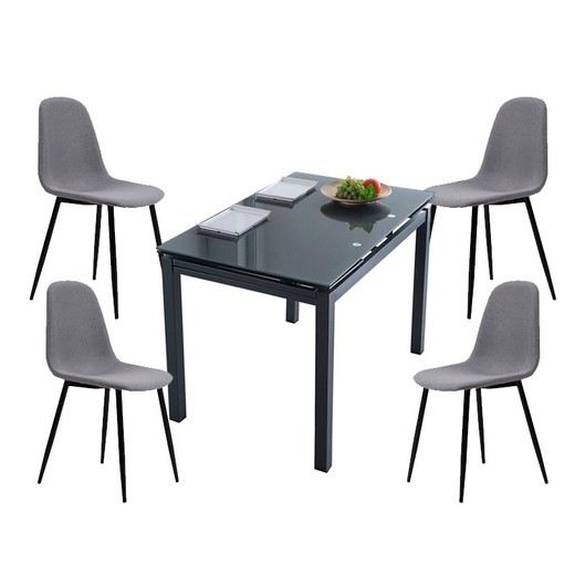 Spisestuesæt, 1 udtrækbart bord og 4 stole | Milano - Hall