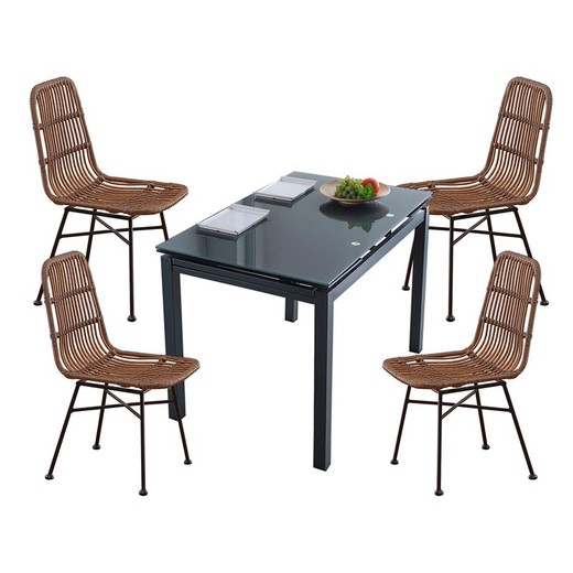 Dining set, 1 extendable table and 4 chairs | Milan - Thai