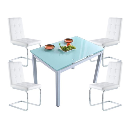 Zestaw do jadalni, 1 rozkładany stół i 4 krzesła | Mediolan - Próżność