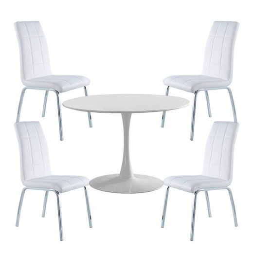 Dining set, 1 round table and 4 chairs | Gina-Betty