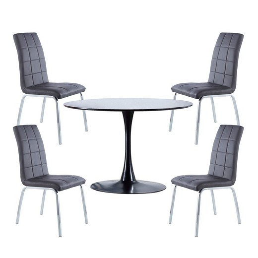 Σετ τραπεζαρίας, 1 στρογγυλό τραπέζι και 4 καρέκλες | Τζίνα-Μπέτυ