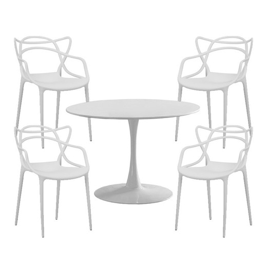 Dining set, 1 round table and 4 chairs | Gina-Butterfly