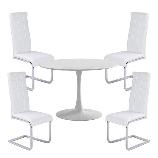 Conjunto de Comedor, 1 mesa redonda blanca y 4 sillas | Gina - Comet