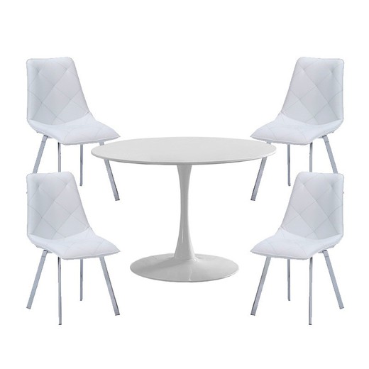 Ensemble repas, 1 table ronde et 4 chaises | Gina-Diamant