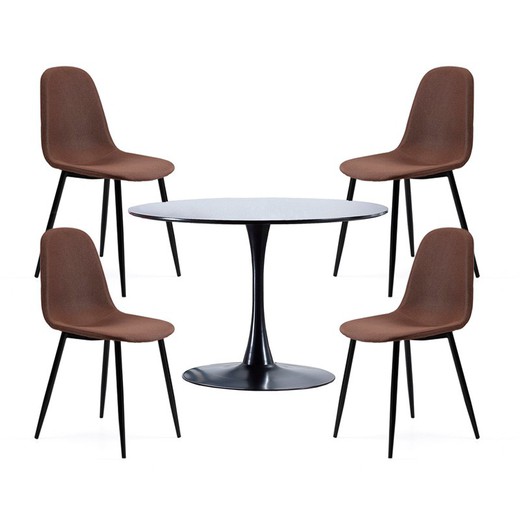 Σετ τραπεζαρίας, 1 στρογγυλό τραπέζι και 4 καρέκλες | Τζίνα-Χολ