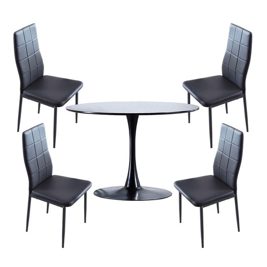 Conjunto de Comedor, 1 mesa redonda negra y 4 sillas | Gina - Laia