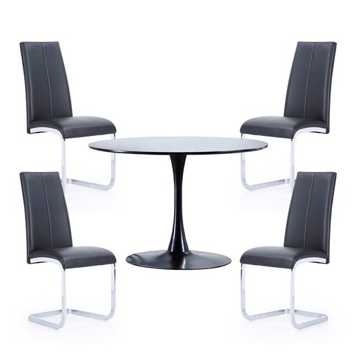 Conjunto de Comedor formado por 1 mesa redonda y 4 sillas en negro | Gina - Smile
