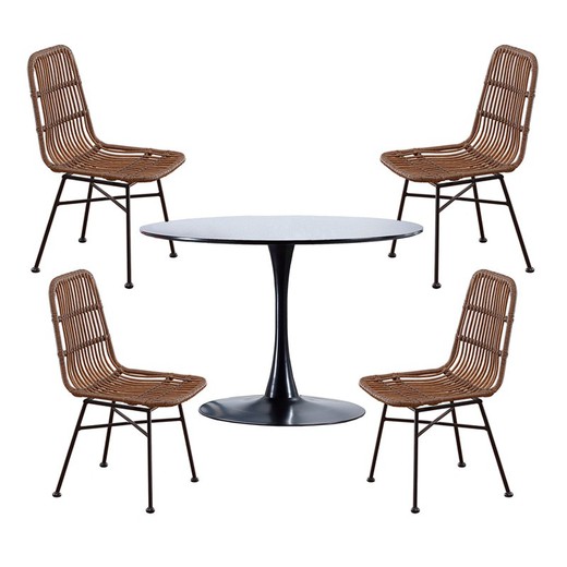 Conjunto de Comedor, 1 mesa redonda y 4 sillas en ratán sintético | Gina - Thai