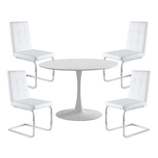 Spisesæt, 1 rundt bord og 4 stole | Gina-Vanity