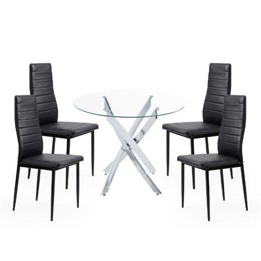 Conjunto de Comedor, 1 mesa redonda y 4 sillas | Thunder - Niza