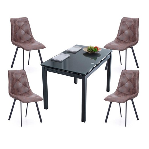 Ensemble de salle à manger, 1 table extensible et 4 chaises | Milan - Diamant