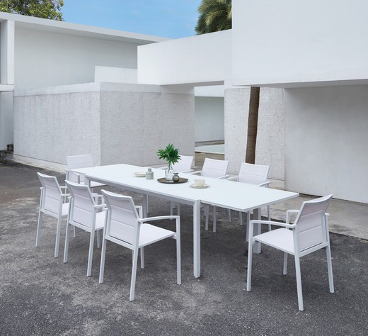 Σετ τραπεζαρίας με επεκτεινόμενο τραπέζι κήπου από λευκό αλουμίνιο | Όρικ