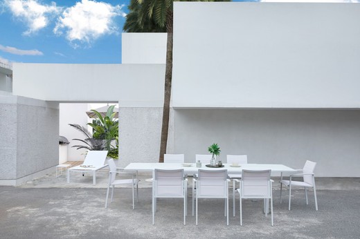 Conjunto de comedor con mesa extensible para jardín en aluminio blanco  | Orick