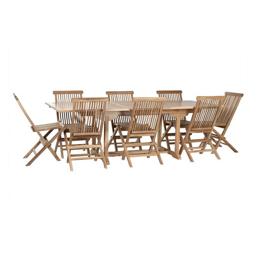 Teak wood garden dining set in natural and white, 180 x 100 x 75 cm | Sea Side