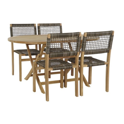 Teak wood and rope garden dining set in natural and brown, 150 x 90 x 75 cm | Sea Side