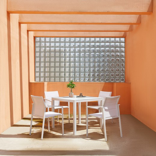 Conjunto de comedor para jardín en aluminio blanco | Adin + Orick