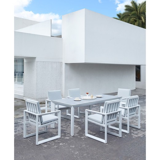 Conjunto de comedor para jardín en aluminio blanco | Onix