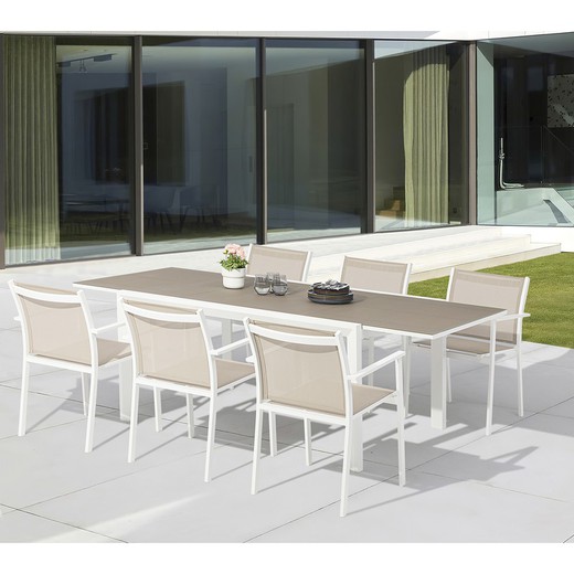 Garten-Essgruppe aus weißem und taupefarbenem Aluminium | Orick + Adin