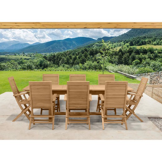 Garden dining set in honey-colored teak | Mati XL