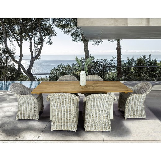 Conjunto de comedor para terraza en color natural y blanco | Arlington + Hermon