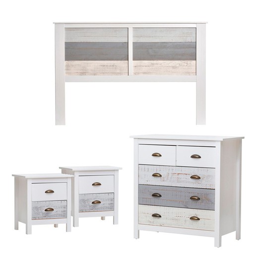 Bedroom set, headboard, 2 bedside tables with 2 drawers and chest of drawers | romantic