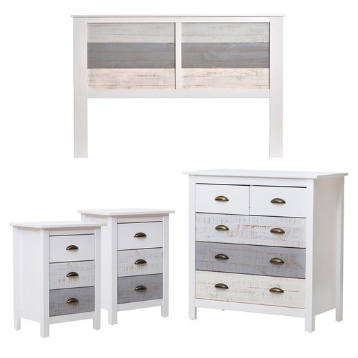 Bedroom set, headboard, 2 bedside tables with 3 drawers and chest of drawers | romantic