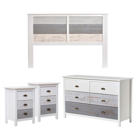 Bedroom set with headboard, 2 bedside tables and chest of drawers | romantic