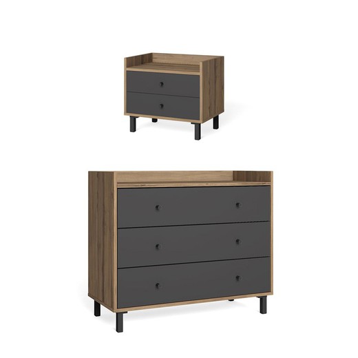 Bedroom set, chest of drawers and bedside table | malt