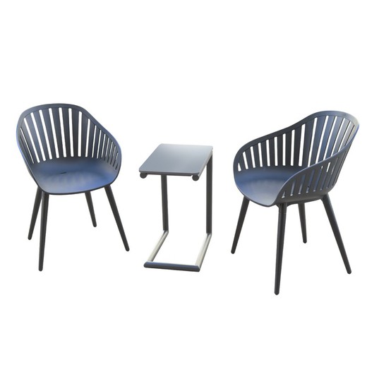 Tuinset van aluminium en hars, 2 stoelen + 1 zwarte tafel