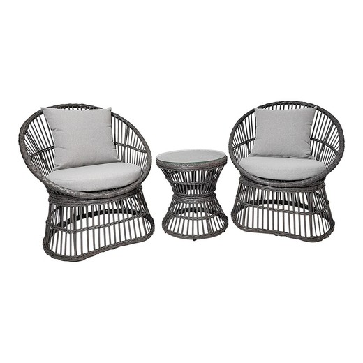 Rattan garden set in grey, 64 x 48 x 76 cm | Natal