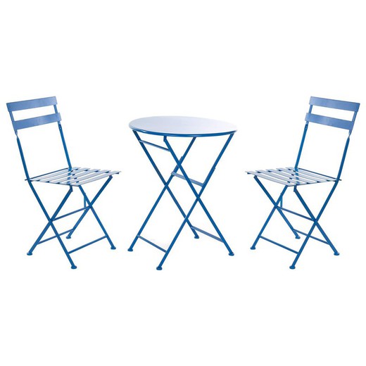 Conjunto de mesa de jardim de metal azul e 2 cadeiras