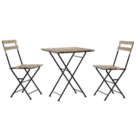 Conjunto de 2 cadeiras e mesa de jardim de metal natural/preto