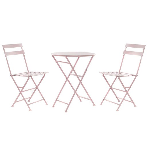Conjunto de mesa de jardim de metal rosa e 2 cadeiras