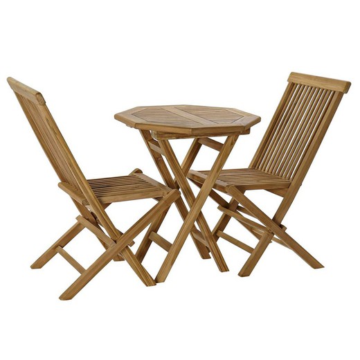 Set aus Teakholz-Gartentisch und 2 Stühlen