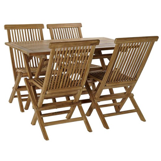 Conjunto de jardín comedor mesa plegable 120x70 + 4 sillas madera