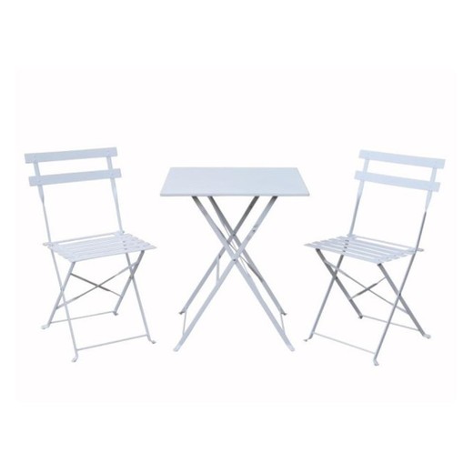 Ensemble table et deux chaises de jardin en métal blanc | Été