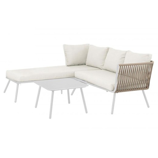 Set da tavolo e divano chaise longue da giardino in alluminio beige/bianco