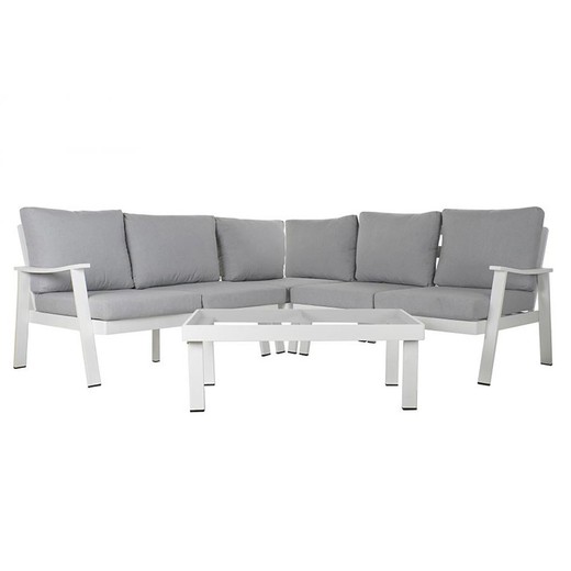 Set da tavolo e divano ad angolo da giardino in alluminio grigio/bianco