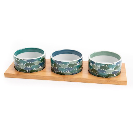 Set of multi-coloured porcelain plate and 3 bowls, 28 x 10 x 6 cm | Polaire
